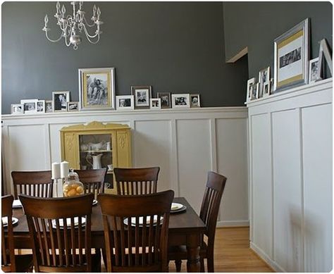 hello newmans board and batten Benjamin Moore Paint Colors Gray, Board And Batten Wall, Grey Dining Room, Picture Ledge, Paint Colors Benjamin Moore, Grey Room, Grey Paint Colors, Board And Batten, Wainscoting