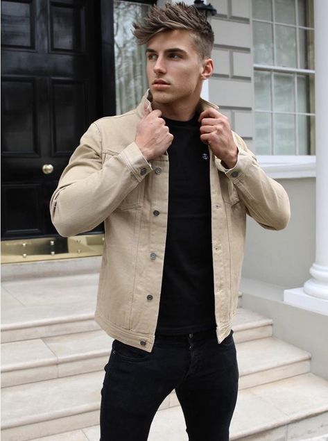 Mens > Denim > The Idaho - Blakely Clothing #menstyle #menfashion #style #fashion Fabian Penje, Jean Jacket Outfits Men, Tan Denim Jacket, Hoodies Outfit, Stylish Shirts Men, Mens Casual Outfits Summer, Stylish Men Casual, Gay Fashion, Winter Outfits Men