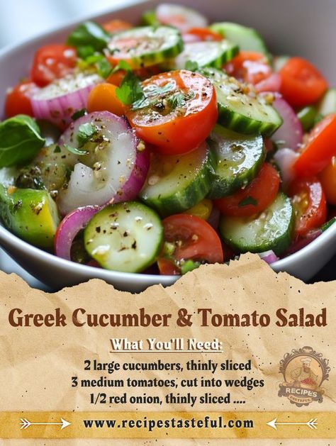 Greek Cucumber, Cucumber And Tomato Salad, Tasteful Recipes, Cucumber And Tomato, Wedges Recipe, Best Macaroni Salad, Cucumber Tomato Salad, Cucumber Tomato, Macaroni Salad