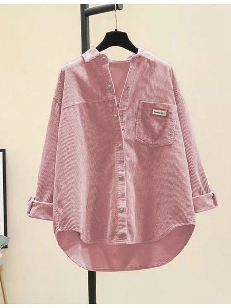 Women's Corduroy Casual Jacket Shirt Pink Casual  Long Sleeve Polyester Letter,Plain Other Non-Stretch All Women Clothing, size features are:Bust: ,Length: ,Sleeve Length: Corduroy Top, Modest Casual Outfits, Desi Fashion Casual, Fashion Top Outfits, Half Sleeve Shirts, Jacket Shirt, Rose Bonbon, Quick Outfits, Oversized Blouse