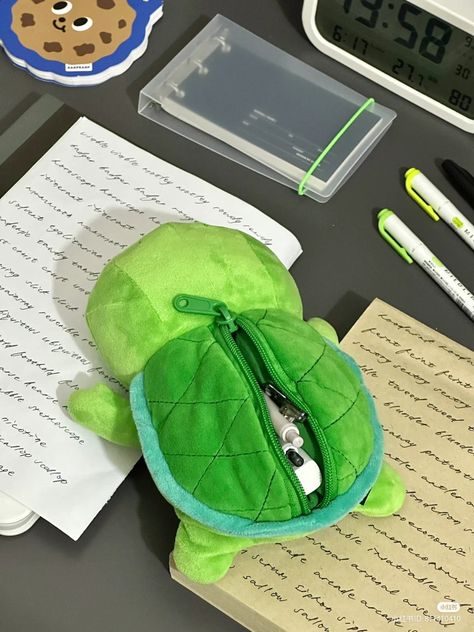 Stationery Pouch, Muji Pens, Pencil Cases For Girls, Small Turtle, School Equipment, Cute Stationary School Supplies, Small Turtles, Cute Pencil Case, Turtle Plush