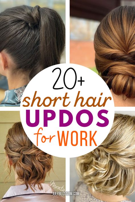 20+ Chic & Easy Short Hair Updos for Work - ♡ July Blossom ♡ Hair Updos For Work, Updos For Work, Short Hair Updo Easy, Fine Hair Updo, Short Hair Updos, Short Hair Dos, Short Hair Updo Tutorial, Thin Hair Updo, Easy Short Hair