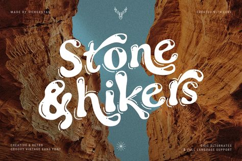 Stone & hikers - Groovy Retro Font | Display Fonts ~ Creative Market Groovy Typeface, Free Commercial Fonts, Graphic Work, Font Inspiration, Groovy Retro, Marca Personal, Retro Font, Font Design, Summer Months