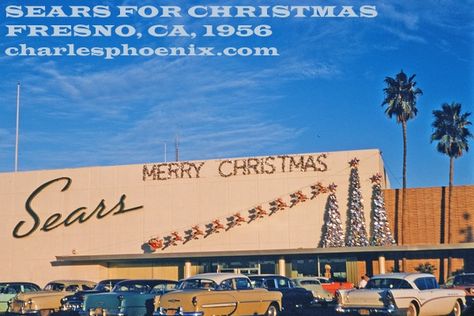 SEARS Vintage Mall, Exterior Signage, Fresno California, Mid Century Christmas, Old Signs, Christmas Past, Rare Photos, Vintage Images, Department Store