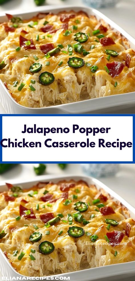 Searching for an effortless weeknight meal? This Jalapeno Popper Chicken Casserole is your answer. With minimal prep and maximum flavor, it's a go-to for busy families wanting delicious dinner ideas that everyone will enjoy." Jalapeño Chicken Casserole, Chicken Popper Casserole, Chicken Jalapeno Popper Casserole, Jalapeño Popper Chicken Casserole, Thermos Lunch Ideas, Casseroles With Ground Beef, Jalapeno Popper Casserole, Jalapeno Popper Chicken Casserole, Popper Chicken Casserole