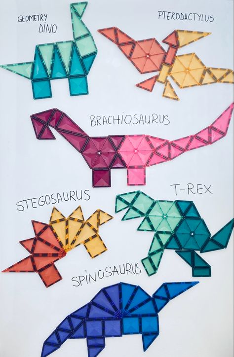 Connectix magnatiles Dinosaur geometry  ideas Vetenskapliga Experiment, Dinosaur Activities Preschool, Magnetic Blocks, Magnet Toys, Dinosaur Activities, Magnetic Tiles, Aktivitas Montessori, E Mc2, Toddler Play