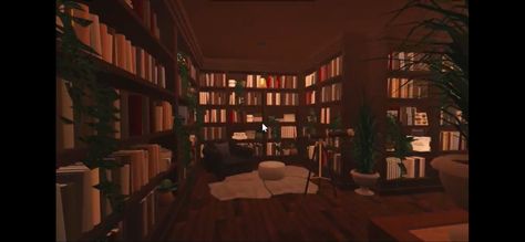 Bloxburg Home Library, Bloxburg Reading Area Ideas, Secret Room Bloxburg Ideas, Bloxburg Bookcase Ideas, Bloxburg School Library, Roblox Bloxburg Library Ideas, Bloxburg Library Interior, Bloxburg Library Layout, Library Ideas Bloxburg