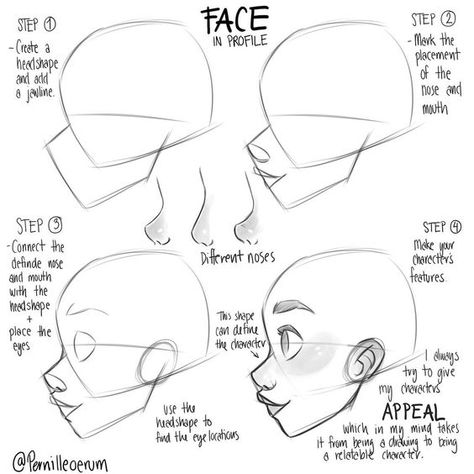 how to draw cartoons - creative ideas | Sky Rye Design Cartoon Ideas, Character Design Tutorial, Profile Drawing, 얼굴 드로잉, 얼굴 그리기, Drawing Faces, Fotografi Alam Semula Jadi, Anatomy Drawing, Poses References