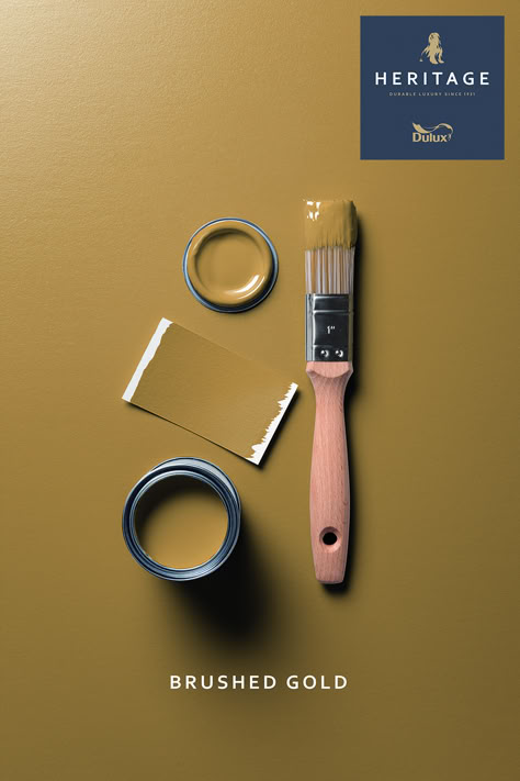 Dulux Heritage Brushed Gold Dulux Heritage Brushed Gold, Dulux Colour Schemes, Dulux Heritage Colours, Antique Gold Paint, Heritage Paint Colours, Dulux Colour Chart, Gold Paint Colors, Heritage Paint, Yellow Color Combinations