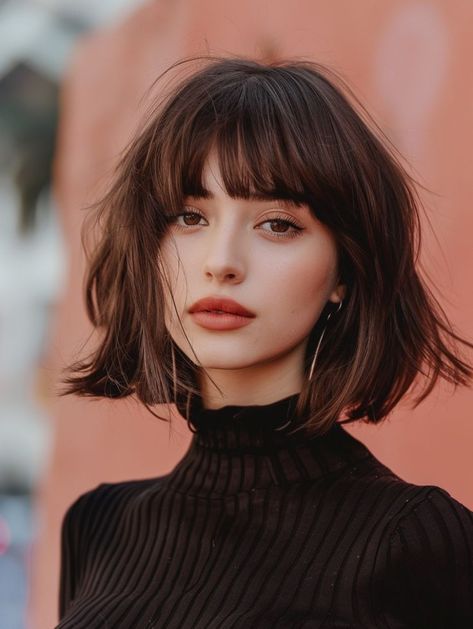 Bobs With Wispy Bangs, Angled Bob With Bangs, Bob Panjang, Angled Bob Haircut, Jayne Matthews, Short Hair Fringe, Good Haircut, Rocker Hair, Angled Bob Haircuts