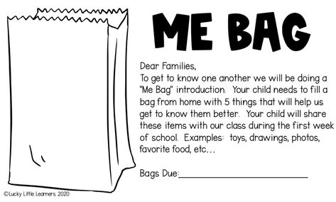 All About Me Letter To Parents, First Day Of School Letter To Parents, Me Bags First Day Of School, 2nd Week Of Preschool Activities, Back To School Night Crafts Preschool, First Grade Get To Know You Activities, First Week Of School Ideas 1st Grade, Preschool Get To Know You Activities, Back To School Elementary Activities