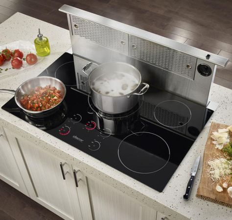 The Dacor Renaissance Induction Cooktop has a clean design and advanced features. Induction Cooktop Kitchen, Island With Stove, Kitchen Island With Stove, One Wall Kitchen, Induction Stove Top, Induction Cookware, Induction Stove, Cook Smarts, Produk Apple