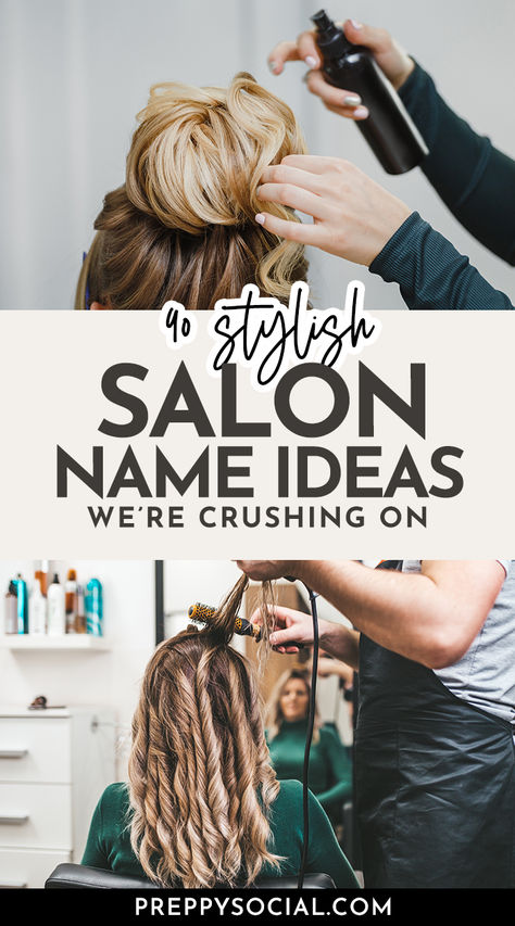 Salon Name Ideas Salon Suite Name Ideas, Cosmetology Name Ideas, Boho Salon Names Ideas, Cute Hair Salon Names, Salon Names Ideas Creative, Western Salon Names, Hairstylist Instagram Names, Cute Salon Names, Hairstylist Names Ideas