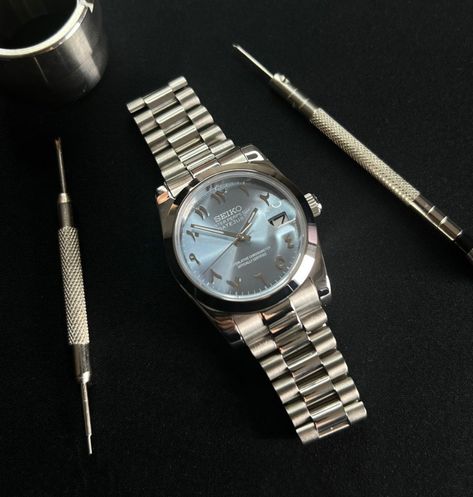 DATEJUST 36 FB ICE ARABIC - CUSTOM SEIKO NH35 AUTOMATIC WATCH - JC Watchmod Nh35 Mod, Seiko Datejust, Clothing Aesthetics, Seiko Mod, Classy Outfits Men, Nice Jewelry, Instagram Direct, Wrist Game, Seiko Watches