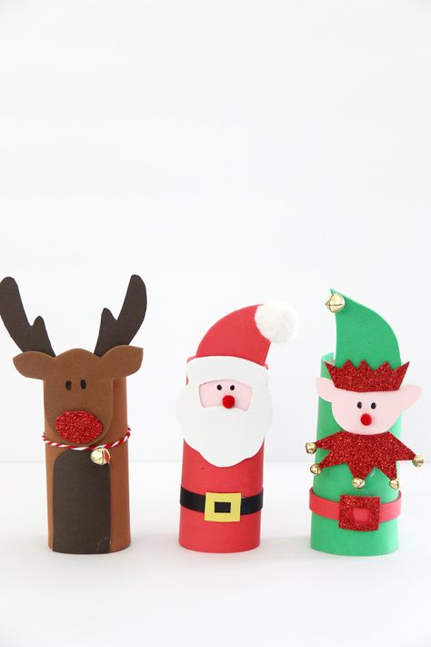 Xmas Crafts Kids, Kindergarten Christmas Crafts, Tube Crafts, Elf Crafts, Christmas Art Projects, Reindeer Craft, Deco Table Noel, Santa Crafts, Handmade Paper Crafts