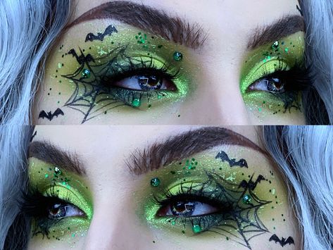 Green Makeup Halloween, Green Halloween Makeup, Halloween Inspired Makeup, Halloween Eyeshadow, Spooky Makeup, Holloween Makeup, Cute Halloween Makeup, Fun Makeup, Halloween Eye Makeup