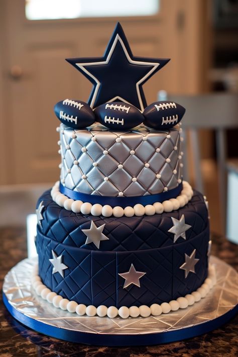 Dallas Cowboys-Themed Birthday Cakes for Men Dallas Cowboy Cake For Men, Cowboys Birthday Cake, Dallas Cowboys Happy Birthday, Dallas Cowboys Birthday Cake, Dallas Cowboys Birthday Party, Cheerleader Birthday Party, Dallas Cowboys Cake, Dallas Cowboys Birthday, Dallas Cowboys Party