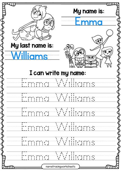 We share these beautiful name tracing worksheets activities to practice writing the first and last name, with the theme of inside out 2. Practice Writing Name Free Printable, Free Name Tracing Printables, Name Writing Ideas, Free Alphabet Tracing Printables, Tracing Names, Tracing Practice Preschool, Editable Name Practice, Free Printable Handwriting Worksheets, Writing Practice Preschool