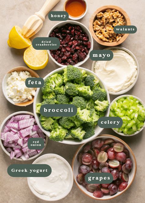 Healthy Broccoli Salad Greek Yogurt, Salads Recipes For Dinner Party, Broccoli Feta Salad, Brocoli Salad Recipes, Broccoli Salad With Grapes, Easy Salad Recipes Healthy, Broccoli Salad Vegan, Healthy Salads Recipes, Brocoli Salad