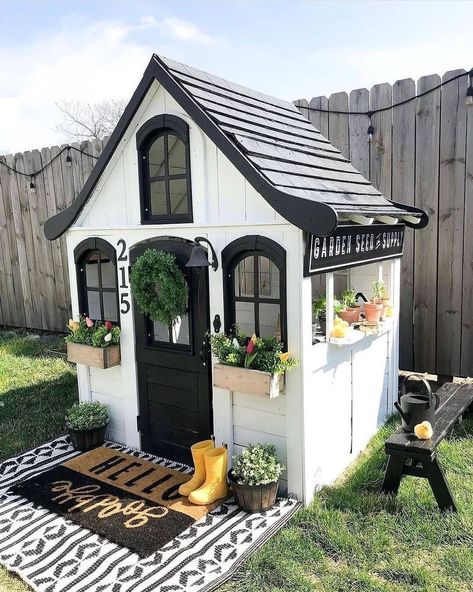 4,813 Likes, 53 Comments - Farmhouse Homes 🏡 (@farmhouse_homes) on Instagram: “Would you LOVE to have this cute farmhouse style playhouse in your backyard? ❤🙌 This would be SO…” Backyard Kids Play Area, Backyard Playhouse, Playhouse Outdoor, Wooden Playhouse, Farmhouse Inspiration, Beautiful Farm, Backyard Playground, Backyard Play, Backyard For Kids