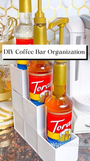 Coffee Bar Organization, Bar Organization, Hot Glue Sticks, Dollar Tree Diy Organization, Ninja Coffee Bar, Coffee Organization, Diy Coffee Station, Coffee Area, Coffee Bar Station