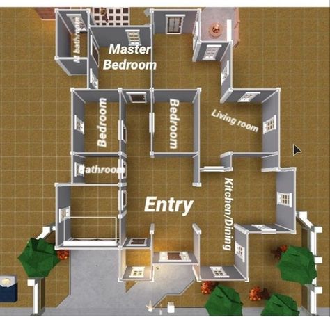 Bloxburg house layout. (Not Mine) Bloxburg House Outlines One Story, Blo Burg House Layout, Bloxburg House Layouts 1 Story Small Family, Blox Burg House Layout One Story, Roblox One Story House Layout, Bloxburg House Layouts 1 Story 4 Bedrooms, 1 Story House Ideas For Bloxburg, House Design Bloxburg 1 Story Layout, Layout Design Bloxburg One Story