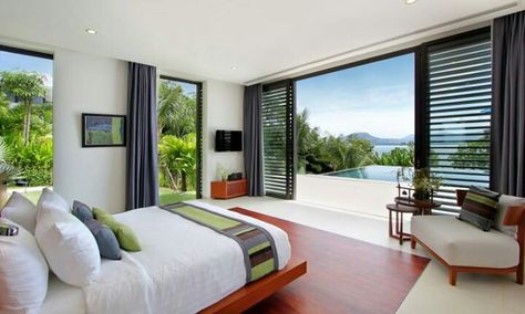 Tropical Bedroom Sala Cinema, Relaxing Bedroom, Bedroom Views, Luxury Retreats, House Architecture, Awesome Bedrooms, Villa Design, Contemporary Bedroom, Cozy Cottage