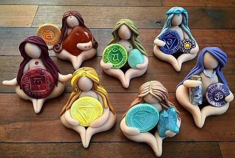 Polymer Clay Chakra, Magical Clay Art, Diy Witchy Clay Crafts, Spiritual Clay Ideas, Yoga Clay Art, Witchy Clay Projects, Clay Goddess Diy, Polymer Clay Witchy Crafts, Clay Witchcraft