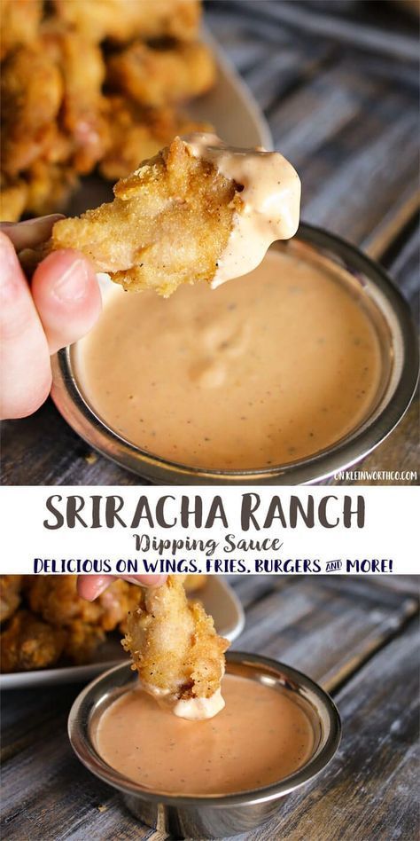 You'll LOVE this Sriracha Ranch Dipping Sauce that blends ranch & sriracha together. It's perfect for wings, fries, burgers & more. via @KleinworthCo Sriracha Ranch, Ranch Dipping Sauce, Diy Easy Recipes, Dipping Sauces, Buffalo Chicken Dip, Homemade Sauce, Aioli, Dip Recipes, Sriracha