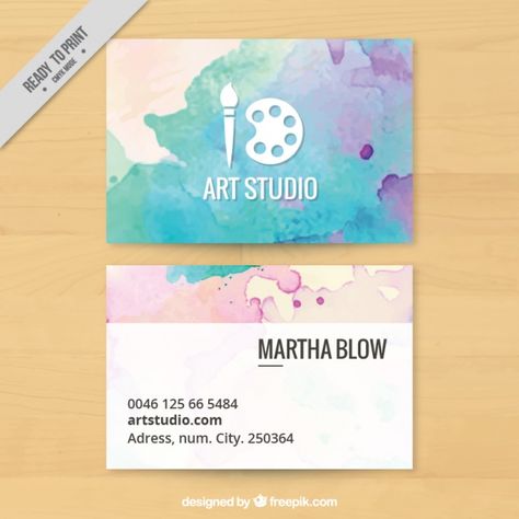 Art studio, business card painted with watercolors Free Vector Art Studio Business, Ideas Para Logos, Studio Business Card, Doctor Business Cards, Painter Business Card, Painting Logo, Art Business Cards, Buisness Cards, Business Brochure Design