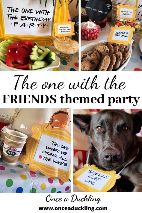 Friends Themed Food Ideas, Friends Party Theme Ideas Food, Friends Theme Party Favors, Friends Themed Retirement Party, Friends Party Food Ideas, Free Friends Printables, Friends Themed Cocktails, Friends Themed Party Food, Friends Themed Christmas Party