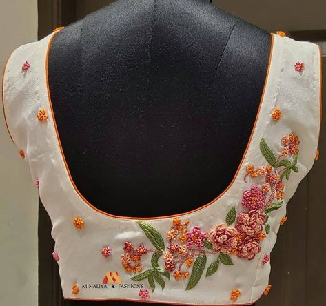 Hand Embroidery Blouse Designs Thread, Thread Work Blouse Designs Latest, Thread Embroidered Blouse Designs, Only Thread Work Blouse Designs, Thread Work Blouse Designs, Minimal Blouse, Designer Blouse Ideas, Thread Work Blouse, Work Blouse Designs