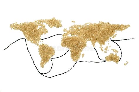 Brown rice world map with trade routes. World map and trade routes made from bro #Sponsored , #Sponsored, #Sponsored, #rice, #map, #World, #world Rice Map, Conceptual Image, Make A Map, Fantasy World Map, Map World, World Trade, Brown Rice, Brochure Template, Fantasy World