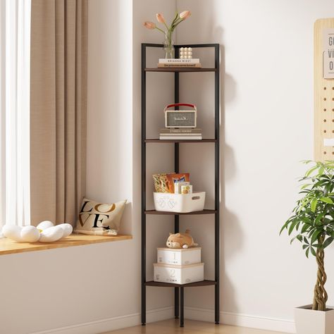 PRICES MAY VARY. 1️⃣【High Quality & Product Size】Our corner bookshelf adopts 90°right-angle design and is composed of high-grade density board and metal frame. The size is 10.5 * 11.8 inches * 39.3 inches high. The corner shelf weighs 9.5 pounds. This corner shelf stand occupies small area and makes full use of the corner space to store your items. Our corner book shelf can meet your needs very well. 2️⃣【Multi-layered Corner Shelves】Our 4 tier corner shelf features open design. The body fits the Frame Corner Design, Small Corner Decor, Corner Chest Of Drawers, Corner Shelf Decor, Small Corner Shelves, Bookshelf Corner, Stand For Bedroom, Corner Shelving, Corner Shelf Unit