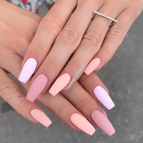 60+ Prettiest Summer Nail Colors of 2021 | Short Square Acrylic Nails Designs Spring, Spring Nude Nails, Different Shades Of Pink Nails, Springtime Nails, Teen Nails, Hoco Nails, Cow Nails, Aesthetic Nails, Grunge Nails