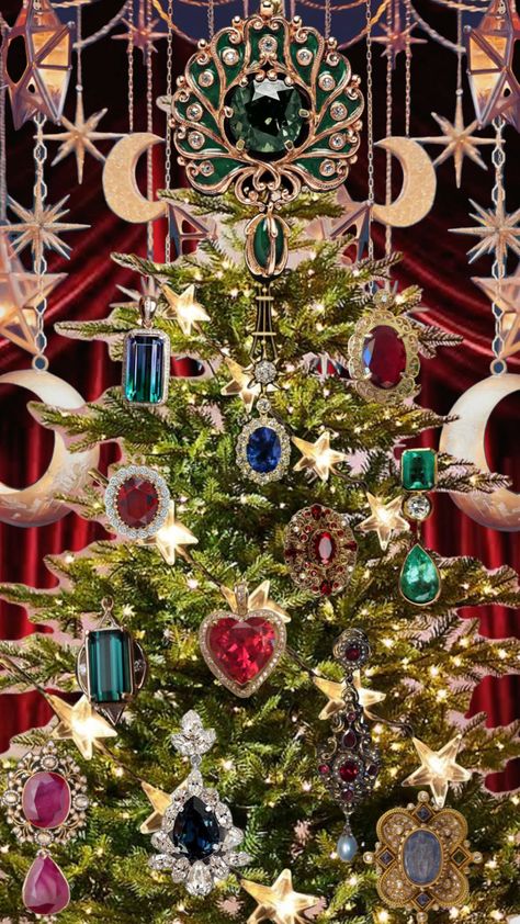 Gemstone Christmas Tree, Gem Christmas Tree, Jewel Tone Christmas, Nutcracker Ideas, Jewel Christmas, Jeweled Christmas Trees, Gem Tones, Jeweled Christmas, Collage Art Projects