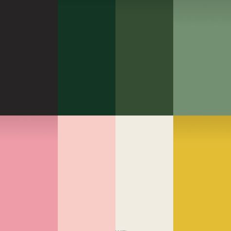 Black Green Pink Color Palettes, Pink Yellow Green Black Color Palette, Pink Green Black Bathroom, Green Velvet Color Palette, Pink Yellow Green Palette, Pink Green And Black Color Palette, Pink Green Yellow Kitchen, Olive Blush Color Palette, Pink Green Black Gold Color Palette