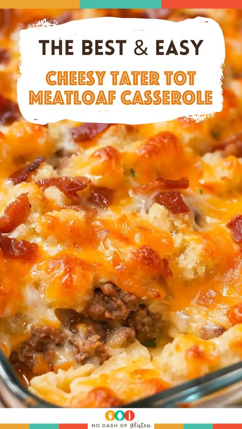 Cheesy Tater Tot Meatloaf Magic Tatertot Meatloaf Casserole, Cheesey Meatloaf Tater Tot Casserole, Cheesy Tator Tot Meatloaf Recipe, Cheese Tator Tot Meatloaf Casserole, Tater Tot Casserole With Ham, Cheesy Potatoes With Tater Tots, Tater Tot Meatloaf Casserole, Meatloaf Tater Tot Casserole, Cheesy Tater Tot Meatloaf Casserole