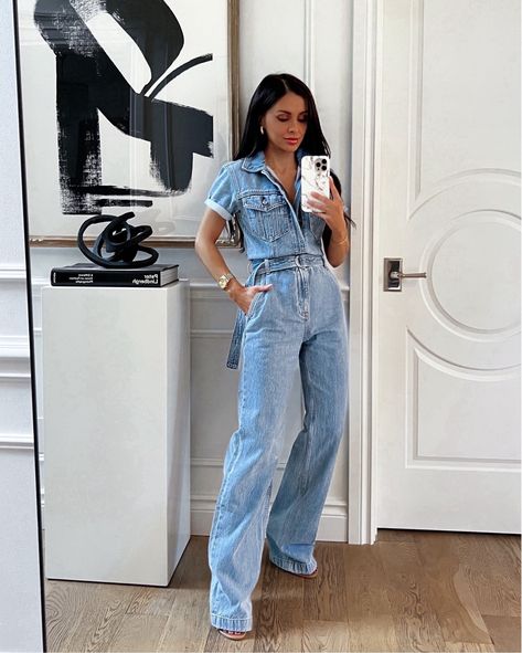 90s Relaxed Denim Jumpsuit curated on LTK Jumpsuit With Shirt Underneath, Jean Jumpsuit, Boiler Suit, Weather Wear, Puffy Jacket, Jeans Jumpsuit, Denim Jumpsuit, Dream Wardrobe, Western Fashion