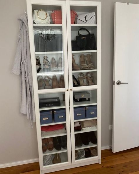 Jem l Home Organiser Sydney on Instagram: "Short on space but want to see your beautiful shoes and bags 🤩 #smalldressingroom #dressingroom #ikeahome #ikeabillybookcase #billybookcase #oxberg #shoestorage #beauty #organised #declutter #sydney #professionalorganiser #neatfreak #dotmyhome" Ikea Billy Oxberg, Small Dressing Rooms, Billy Oxberg, Ikea Billy Bookcase, Ikea Billy, Billy Bookcase, Dressing Rooms, Ikea Home, Shoe Storage