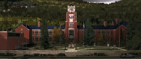 http://www.creativeuncut.com/gallery-30/lis-blackwell-academy.html Blackwell Academy, Dontnod Entertainment, Arcadia Bay, Concept Art World, Game Concept Art, Game Concept, Drip Painting, Life Is Strange, Environment Design