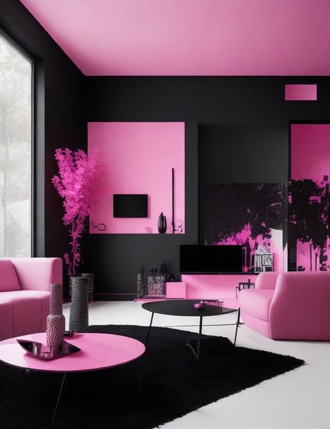 Black Floor Pink Walls, Hot Pink Decor Interior Design, Pink Black And Gold Salon Ideas, Black And Pink Office Decor, Black And Pink Beauty Room, Pink And Black Beauty Salon, Black And Pink Interior Design, Pink And Black Apartment Aesthetic, Pink And Black Salon Ideas