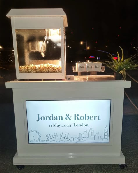 Say “I Do” to unforgettable moments! Our custom popcorn cart and popcorn boxes provide the perfect late-night snack for your wedding reception. Keep the party popping all night long! 😋🍿 . . . . . . . . . . . . #WeddingVibes #PopcornLove London wedding vendors popcorn cart personalised Wedding Late Night Snacks, White Kangaroo, Custom Popcorn Boxes, Birthday Popcorn, Popcorn Wedding Favors, Popcorn Cart, Blue Popcorn, Popcorn Wedding, Bar Business