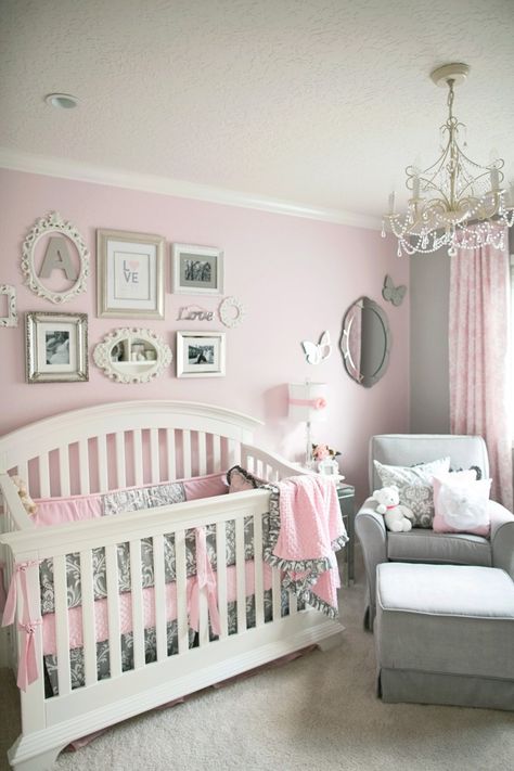 Pink and Gray Elegant Baby Girl Nursery - Project Nursery Bilik Tidur Perempuan, Bilik Perempuan, Pink And Gray Nursery, Baby Nursery Design, Elegant Nursery, Nice Baby, Girl Nursery Room, Decor Ikea, Grey Nursery