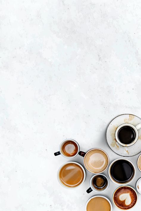 Coffee cups on a white marble textured wallpaper | free image by rawpixel.com Cafe Background Aesthetic, Coffee Background, Coffee Shop Coffee, Background Coffee, Coffee Substitute, Coffee Shot, Retro Cafe, Pastel Clouds, Coffee Wallpaper