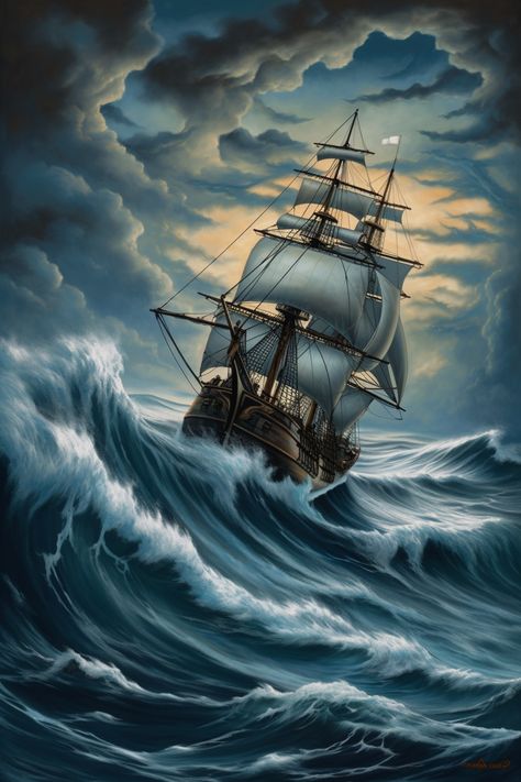 Brave Ship Ghost Ship Art, Pirate Ship Art, Lukisan Lanskap, Navi A Vela, Sea Storm, Sailing Art, Old Sailing Ships, Ship Artwork, Ship Tattoo