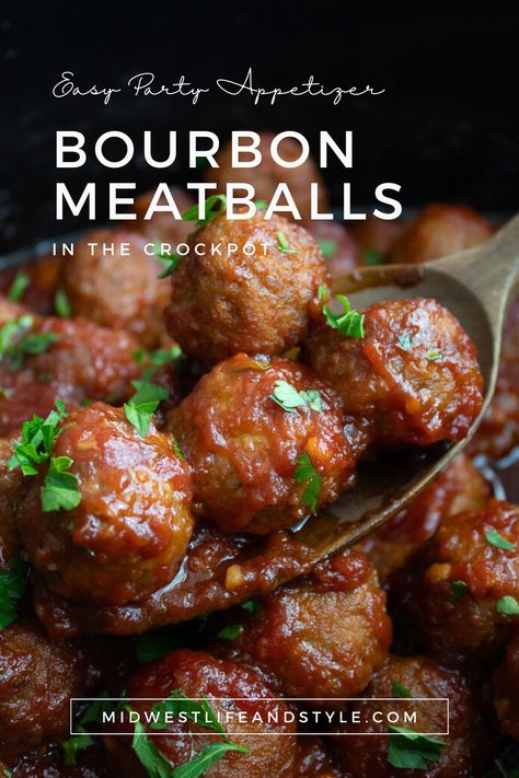 Need an easy appetizer for your next party that is both quick and delicious? These savory crockpot bourbon meatballs are always a winner! Bourbon Meatballs Crockpot Appetizers, Best Meat Appetizers, Cocktail Meatballs Recipe, Lil Smokies And Meatballs Crock Pot, Party Meatballs Appetizers, Crock Pot Meatballs Appetizers, Meatballs And Weenies Crockpot, Meatballs For Party, Fireball Meatballs