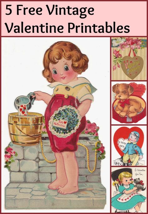 5 fun vintage valentine printables for craft projects and DIY! Vintage Inspired Valentine Decor, Vintage Valentines Printables, Free Vintage Valentines Printables, Retro Valentine Cards, Vintage Valentine Crafts, Valentine Stuff, Valentine Printables, Valentine Tea, Vintage Valentine Art