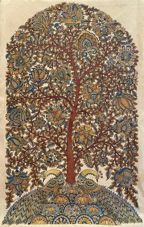 Kalamkari Art - Buy Traditional Indian Kalamkari Paintings - Laasya Art Kalamkari Painting Kalamkari Painting Design, Kalamkari Art Paintings, Tamil Art Culture, Ethical Art, Phad Painting, Kalamkari Art, Indian Traditional Paintings, Modern Indian Art, Tree Of Life Painting