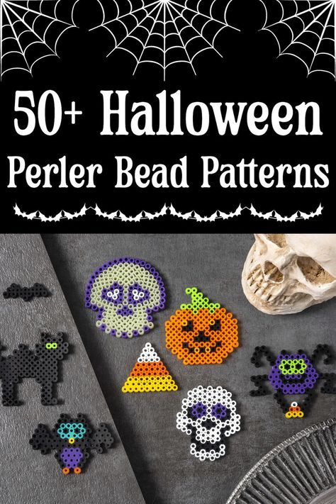 Get over 50 patterns for Halloween perler beads! There are a variety of hama bead patterns including pumpkins, witches, ghosts, bats, and more. Perler Bead Patterns 15x15, Halloween Perler Bead Patterns Easy, Ghost Perler Beads, Halloween Perler Bead Patterns, Halloween Perler Beads, Hama Beads Halloween, Halloween Perler, Teen Projects, Melty Bead Patterns